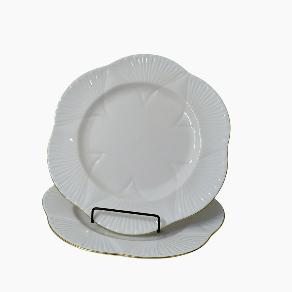 Vintage Shelley Regency White Dinner Plates Set of 2 Gold Trim England 1940s